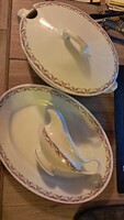 Békebeli rózsafüzéres porcelán tálaló szett lila szegéllyel