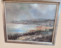 Hunyady István (1939–2024) – Vízparti tájkép, olajfestmény, szignált – 50×60 cm