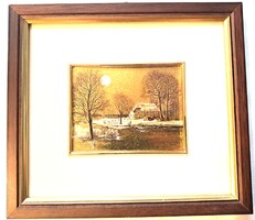 "Dino Fontana" 23 karátos aranyfóliára nyomott, karcolt Kromolitográfia olasz stúdió 16,5 x 18,5 cm