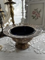 Angol, ezüstözött talpas üvegbetétes kínáló, tál