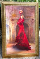 Flamenco táncosnő festmény kép dekoráció jelzett 2008.