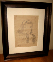 GARANTÁLTAN EREDETI HOLLÓ LÁSZLÓ  /1887-1976 / FEJKENDŐS PORTRÉ 1952