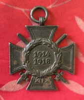 I. VH. Német frontharcos becsületkereszt  1914-1918. Szép állapotban.