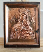 Szép réz ortodox ikon 11x14 cm kerettel
