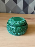 Curt Schlevogt Bohémia zöld malachit üveg bonbonier, ékszertartó