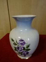 Hollóházi porcelán váza, lila virágos, magassága 17,5 cm. Jókai