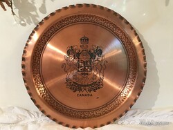 RÉZ TÁNYÉR - 30 cm - FALI - KANADA -  GRAVÍROZOTT - JELZETT - RETRO