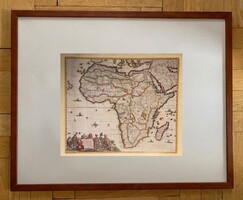 A „Totius Africae Accuratissima Tabula” nevű híres, 17. századi térkép keretezve - reprodukció