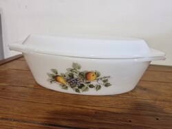 Vintage Arcopal Fruits de France fedeles sütőtál – francia opálüveg, 1970-es évek