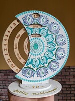 Új! Öröknaptár 21cm türkiz mandala mintával fehér alapra, bármilyen felirattal