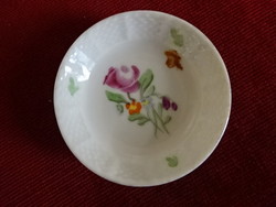 Herendi porcelán tálka, színes virágokkal, átmérője 7 cm. Jókai.