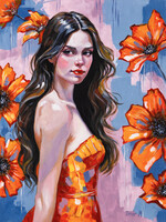 Élénk csend - Vibrant silent romantikus figuratív portré akrilfestnény papíron 40x30cm