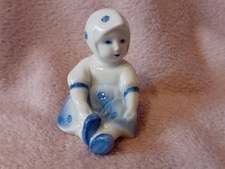 2610/4 Zsolnay porcelán kék-fehér Annuska figura - Sinkó András tervei után