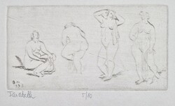 Borsos Miklós - Fürdőzők 8,5 x 16 cm rézkarc, papír 1955