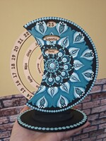 Új! Öröknaptár 21cm türkiz mandala mintával fekete alapra, bármilyen felirattal