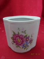 Hollóházi porcelán, tavaszi virágmintás bonbonier, magassága 7,7 cm. Vanneki!