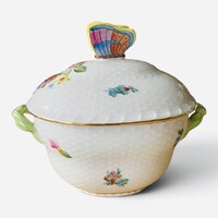 Herendi porcelán fedeles tálka lepke fogóval – Hibátlan állapotban