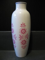 Retro hollóházi porcelán rózsaszín virágos váza 25 cm