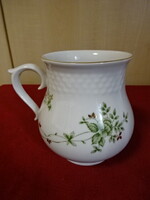 Hollóházi porcelán hasas bögre, zöld mintás, magassága 11,5 cm. Jókai