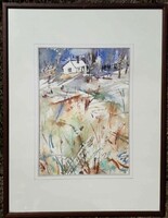 Tarr Lajos (1921-2006) Watercolor / Vineyard Hill by Lake Balaton