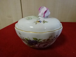 Aquincumi porcelán bonbonier, rózsa fogóval, magassága 10,5 cm. Jókai