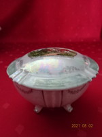 Német porcelán, lüsztermázas bonbonier, Mütterheim látképpel, átmérője 9,5 cm. Vanneki!