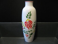 Retro hollóházi porcelán váza népies stilizált virágokkal , 25 cm