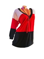 Women's Top, Red White, Black Striped! Size: 46 – 48, Code: FEL.285
