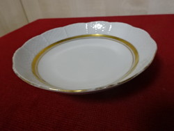 Herendi porcelán tányér, arany csíkkal a közepén, átmérője 13,5 cm. Jókai.
