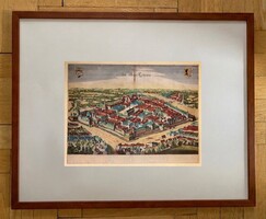 Bekeretezett Lipcse 1617-es antik madártávlati térképe - reprodukció