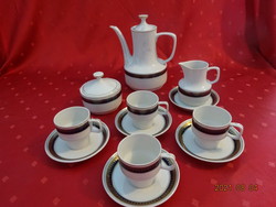 Hollóházi porcelán, kobalt kék szegélyes, négyszemélyes kávéskészlet, jelölése 197. Vanneki!
