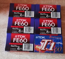 6 db bontatlan retro TDK magnókazetta csomag (5x FE 60, 1x T1) - NOS állapotban!