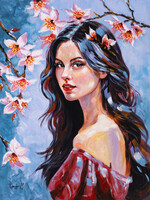 Hajnali ébredés - Dawn awakening romantikus figuratív portré akrilfestnény papíron 40x30cm