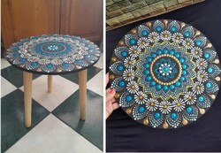 Új! Háromlábú, mandala mintával festett asztal 35cm