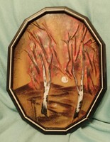 2 db, zsugoritott bőrből készült kép, fa keretben  méreteik kb. 35x25 cm.
