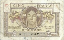 5 frank francs 1947 Megszállt területek Franciaország Ritka 2.