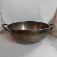 Antik ezüstözött alpakka kínáló tál – Jelzett, monogramos fém edény (27 cm)