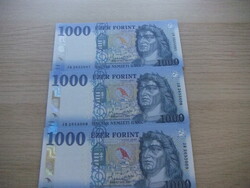 1.000 Forint  3 db Sorszámkövető 2021  A képen látható Szép Új állapotban
