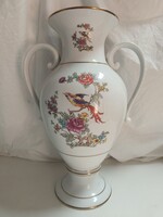 Óriási Hollóházi paradicsommadaras porcelán 2 fülű serleg váza - 41 cm