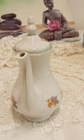 Régi virágmintás porcelán kávéskanna / kiöntő fedővel – 21 cm