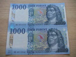1.000 Forint  2 db Sorszámkövető 2017  A képen látható Szép Új állapotban