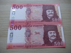 500 Forint 2 db Sorszámkövető  2018   A képen látható Szép Új állapotban
