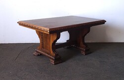 2B327 Antik ökörszemdíszes tölgyfa étkezőasztal 152 cm