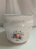 Gyümölcs mintás, porcelán fajansz virág tartó kaspó - normál méretű 15 x 17,5 cm