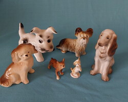 Retro porcelán kutya gyűjtemény csomag, vitrinállapotúak! (6 db – köztük jelzett Aquincum!)