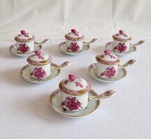 Herendi Apponyi Purpur 749/AP Lidded Cocoa Set - 6 Persons - 18 Pieces - Perfect Condition