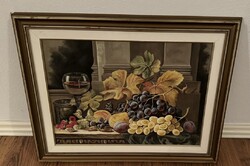 Czinege Zsolt (1967–2021): Gyümölcscsendélet – Nagyméretű, zsűrizett olaj-vászon festmény (70x90 cm)
