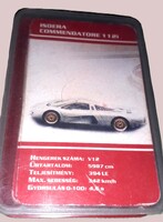 Retro magyar TAMÁSI ÉS KOMLÓS -AUTÓS KVARTETT,JÁTÉKKÁRTYA DOBOZÁVAL 28 LAP RITKA PAKLI