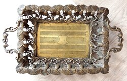 Varsó-Lengyelország ezüstözött sárgarézből készült szecessziós füles tálca 1896-1900-ból