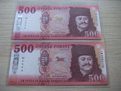 500 Forint 2022  MINTA  ( 2 db Sorszámkövető  ) A képen látható Szép Új Állapotban
